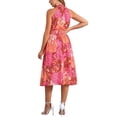 thumbnail image 3 of Vestido de verano bohemio Inspire Chic para mujer, sin mangas, con cuello halter, vestido midi casual con estampado floral en color rojo rosa, 3 of 6