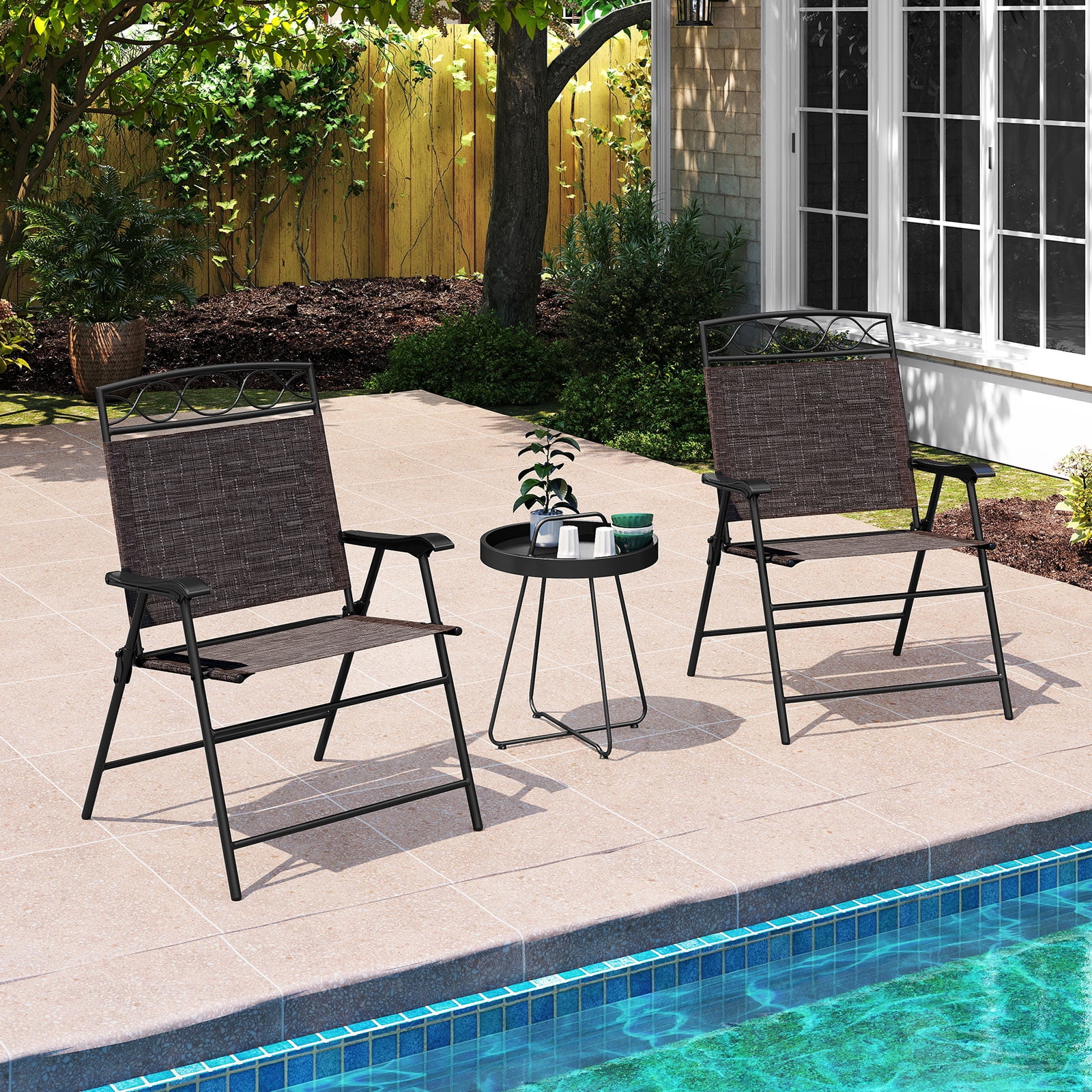 Gymax 4 Pack Patio Folding Chairs Outdoor Dining Chairs w/ Backrests & Armrests