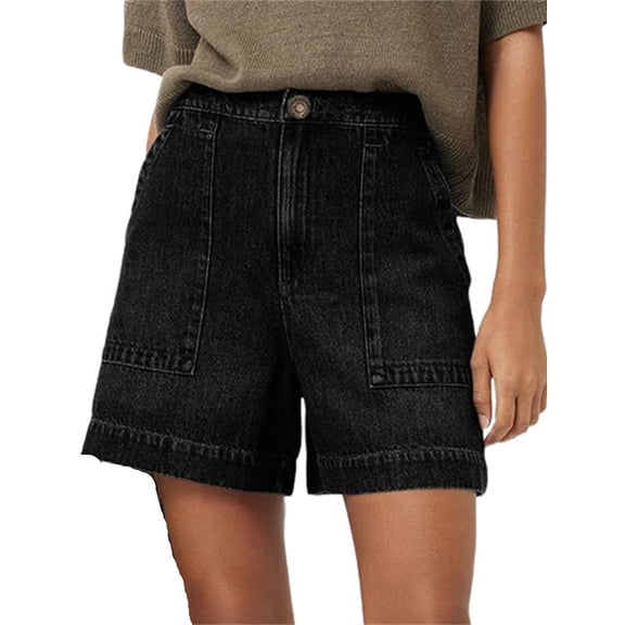 Summer Women High Waisted Casual Denim Shorts Denim Shorts Wide Leg Shorts with Pockets