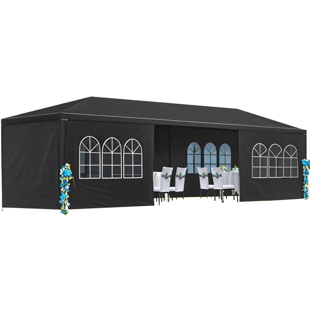10x30 Party Tent Outdoor Canopy Tents for Parties, Heavy Duty Waterproof Gazebo Shelter with 8 Removable Sidewalls, Commercial Event Tent for Garden, Backyard, Market, Black