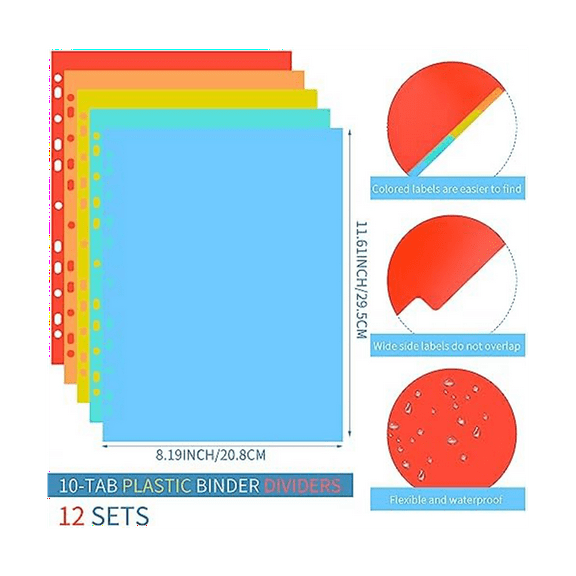 3 Ring Binder Dividers with Tabs Letter Size Notebook Dividers 5 Colors Plastic Dividers Binder for School Subject Files