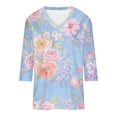 thumbnail image 5 of Giftesty Three Quarter Sleeve Tops for Women V Neck Printed T Shirts Casual Blouse&Shirt, 5 of 5