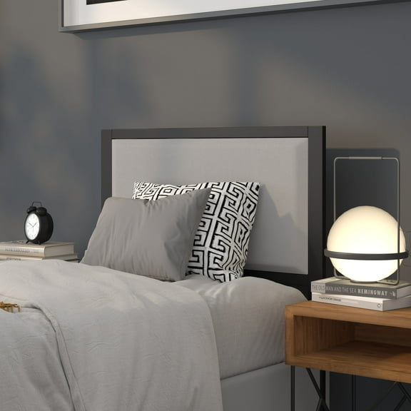Emma Oliver Twin Size Metal Headboard - Lt Gray Fabric Upholstery Fits Standard Bed Frames