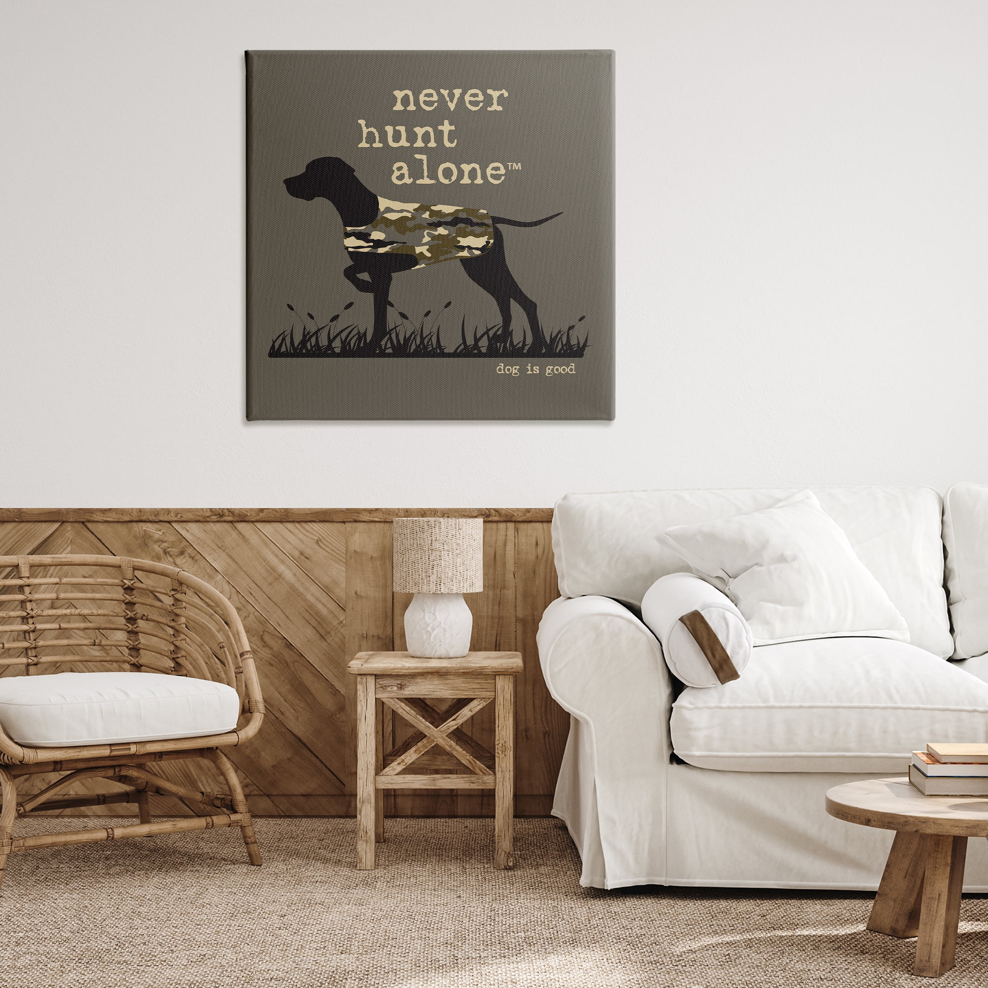 Stupell Industries Never Hunt Alone Dog Animals Painting Wrapped Canvas Art Print Wall Art, 36 x 36