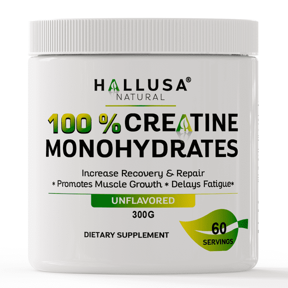 Creatine Monohydrate Powder 300g – 60 Servings – Unflavored Creatine for Muscle Strength, Workout Performance, Exercise Recovery & Fitness Support – Hallusa Natural