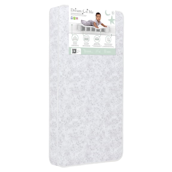 Dream On Me Twilight Spring Coil Crib & Toddler Mattress, GREENGUARD Gold Certified, 52” x 28” x 5”, Gray Floral Mist