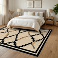 thumbnail image 3 of ODIKA 6'x9' Ultra-Soft Area Rug, Grid Geometric Lattice Neutral Checkered Border Frame Farmhouse None Washable, Bare feet friendly, Silk-Touch for Guest Room, Bedroom, 3 of 7