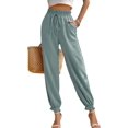 thumbnail image 1 of Women High Waist Long Pants Pure Color Elastic 2 Pockets Simple Comfortable Solid Color Ankle Tie Trousers for Daily Life Workouts, Running, Pilates, 1 of 5