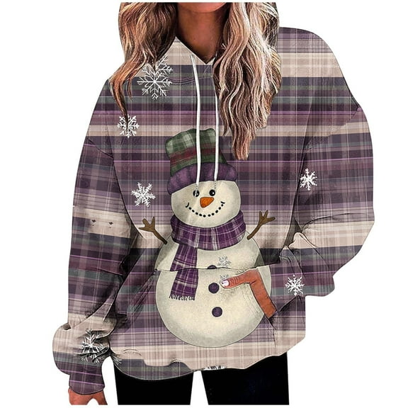 Lorytime Christmas Hoodies for Women Fleece Snowman Sweatshirt Long Sleeve Pullover Drop Shoulder Loose Tops for Holiday