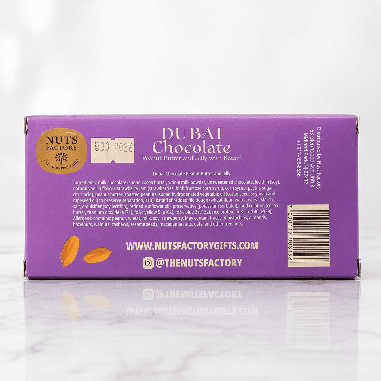 Nuts Factory PB&J Dubai Style Dark Chocolate Bars with Peanut Butter, Strawberry Jelly & Crispy Kataifi, Pack of 2 Large Bars – #1 Ranked Dubai Chocolate Bars in the World by CNBC