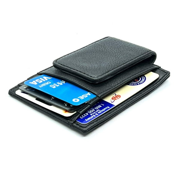RFID Blocking Genuine Leather Men's Wallet Thin Magnetic Money Clip Front Pocket