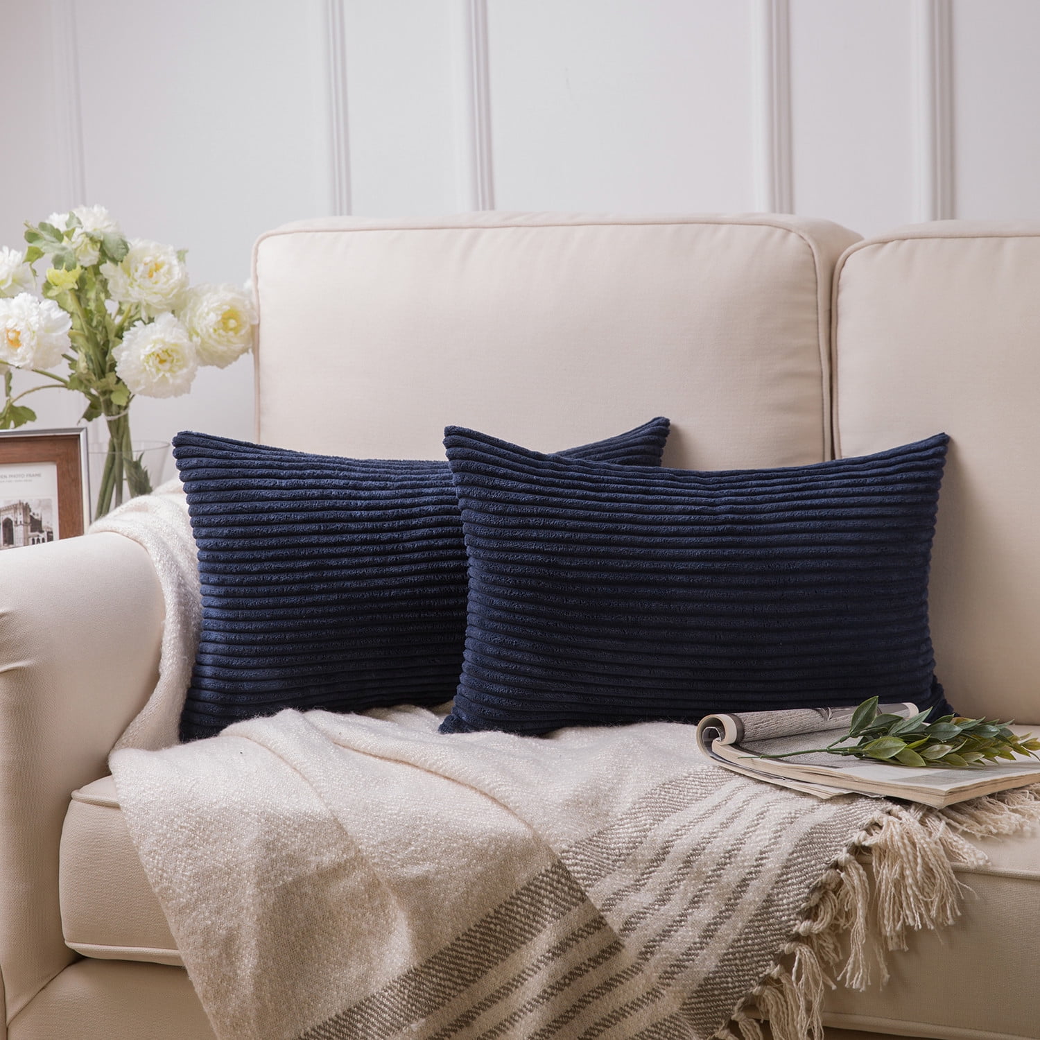 Fluffy Corduroy Velvet Solid Color Suqare Cusion Accent Decorative Throw Pillow for Couch, 12" x