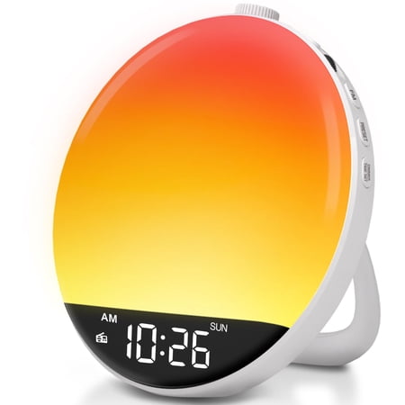 DreamSky Sunrise Alarm Clock Radio for Bedroom - Extra Loud Alarm Clock for Kids Heavy Sleepers Adults, Digital FM Radio with Bluetooth Speaker, Volume Control, Dimmable RGB Night Light, Timer