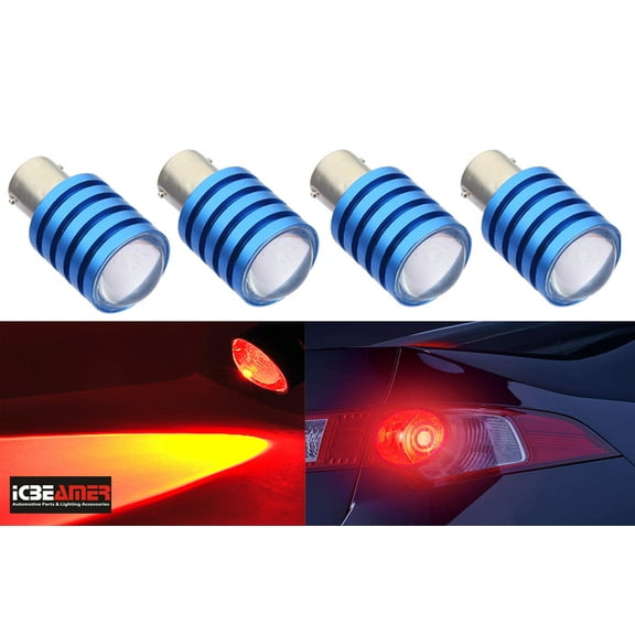 ICBEAMER 4 pcs BA15 1073 1093 1129 1141 1156 1159 7W LED Replace Turn Signal Brake OEM incandesce Light Bulb [Color Red]