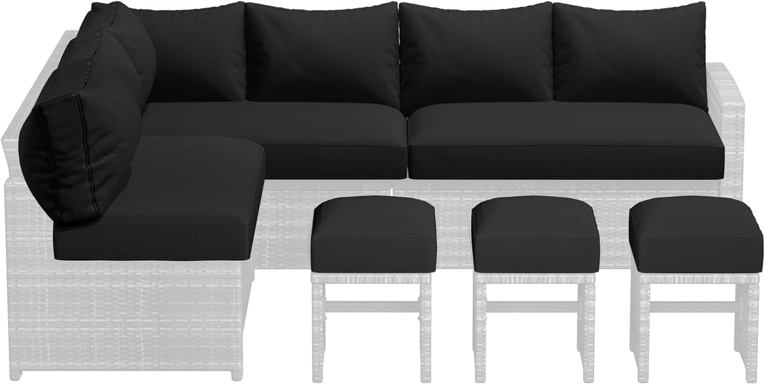 YODOLLA Outdoor Cushion Set w/ Removable Covers for 7 PCS Patio Conversation Set - Patio Furniture Seat & Back Cushions, Washable Zipper Slipcovers Included in Black