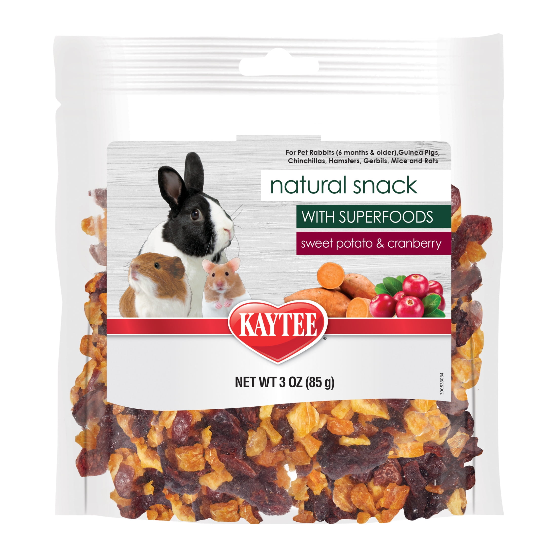 (3 pack) Kaytee Natural Dry Snack for Small Animals, Sweet Potato & Cranberry Treat or Topper, 3 oz