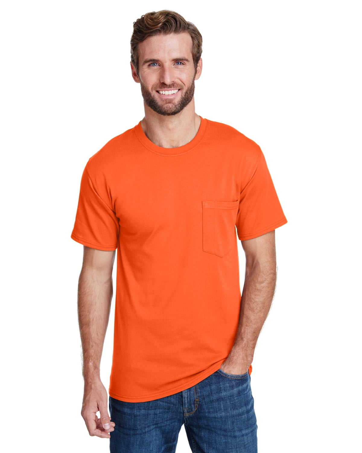 Hanes, The Adult Workwear Pocket T-Shirt - SAFETY ORANGE - 4XL ...