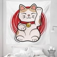 thumbnail image 1 of Japanese Cat Tapestry, Cheerful Luck Cat with Cool Background, Fabric Wall Hanging Decor for Bedroom Living Room Dorm, 5 Sizes, Vermilion Cocoa, by Ambesonne, 1 of 1