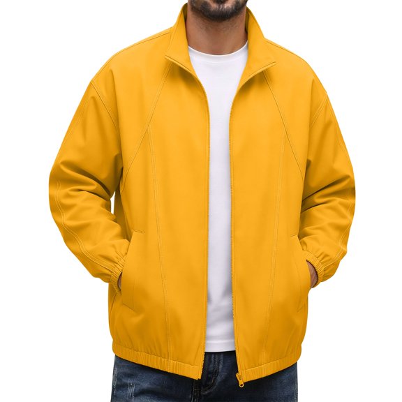 Men's Casual Varsity Bomber Jacket Loose Casual Collar Jacket Decorative Stitching Detail Solid Color Zip Up Outerwear Coat for Commute Casual Outings