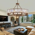 thumbnail image 4 of KPIBEST Rustic Vintage Farmhouse Round Crystal Chandelier with Brown Frame, Pendant Lighting Fixture Flush Mount for Dining Room Bedroom Living Room, 4 of 12