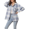 thumbnail image 1 of INSPIRE CHIC Women's Plaid Two Pockets Button Front Closure Jacket Blue 2XL, 1 of 5