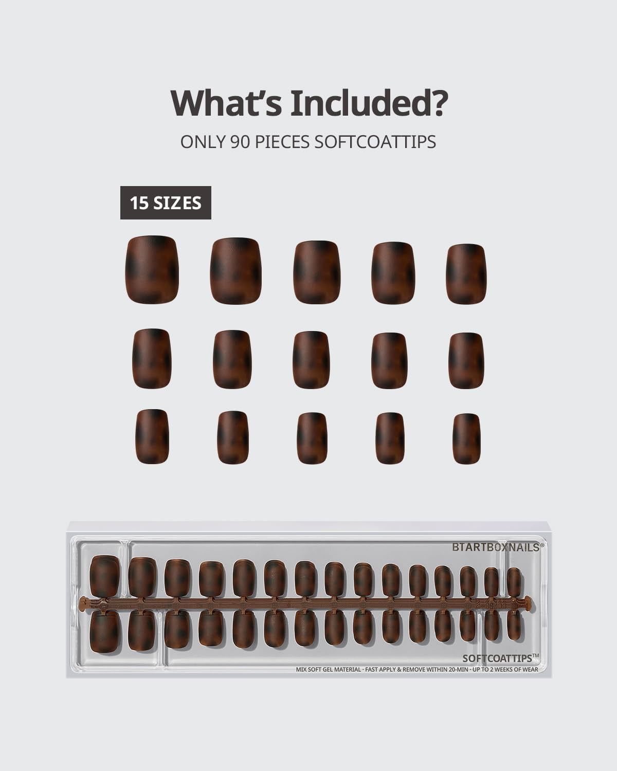 BTArtboxnails SOFTCOATTIPS Press On Nails - Tortoiseshell Almond Press On Nails Short, 96Pcs Salon Quality Soak Off Soft Gel Nail Tips in 16 Sizes