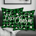 thumbnail image 2 of St. Patrick‘s Day Throw Pillow Covers Set of 2 Lucky Charm Shamrock Cushion Cover White Clovers Pillow Cases Green Black Buffalo Plaid Decorative Pillowcase for Home Decor 16x16 Inch, 2 of 6
