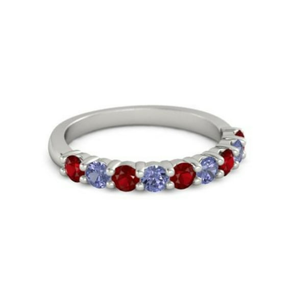 925 Sterling Silver Round 2.50 MM Ruby Tanzanite Half Eternity Women Ring Size US- 4
