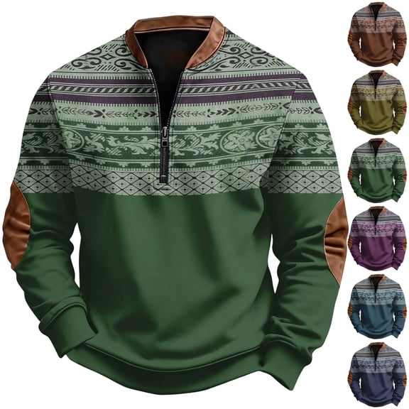 GrmtClth Cowboy Sweatshirts for Men Vintage Ethnic Bull Graphic Western Hoodies Casual Long Sleeve 1/4 Zip Fleece Pullover 2XL