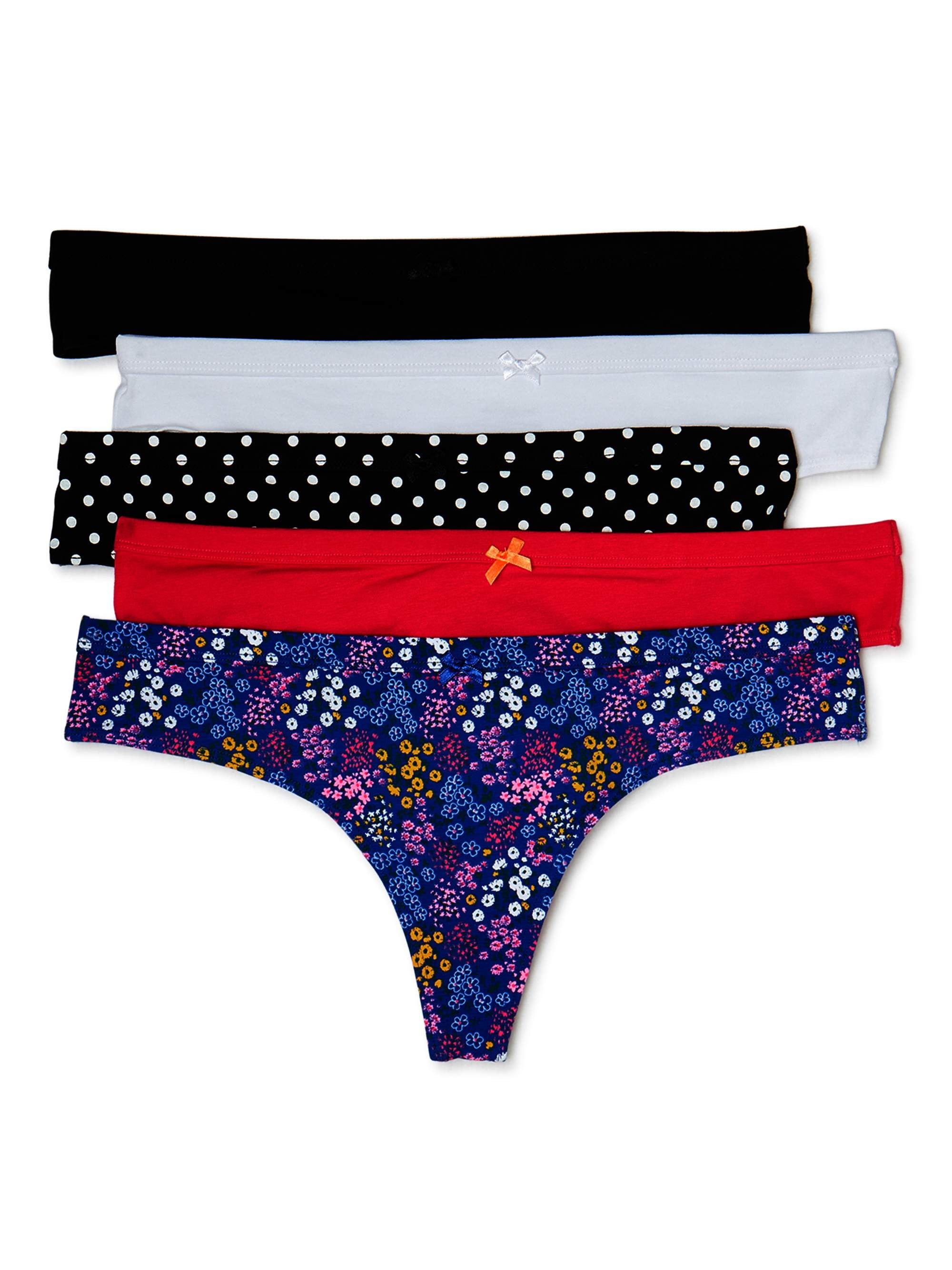 No Boundaries No Boundaries Women's Cotton Thong Panties, 5Pack