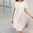 thumbnail image 7 of Asxite Womens Pajamas Solid Round Neck Short Sleeve Loose Breathable Loungewear Midi Nightgown, 7 of 7