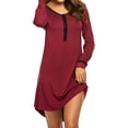 thumbnail image 3 of Women Buttons Crew Neck Long Sleeve Plain Mini Dress, 3 of 6