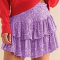 thumbnail image 6 of Womens Sequins High Waisted Smocked Ruffle Mini Skirt Cute Tiered Skater Short Skirts Party Club Dress, 6 of 7