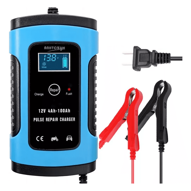 Cargador Auto Batería Rápido Automático 12v 6a Smart Digital Azul claro/Negro