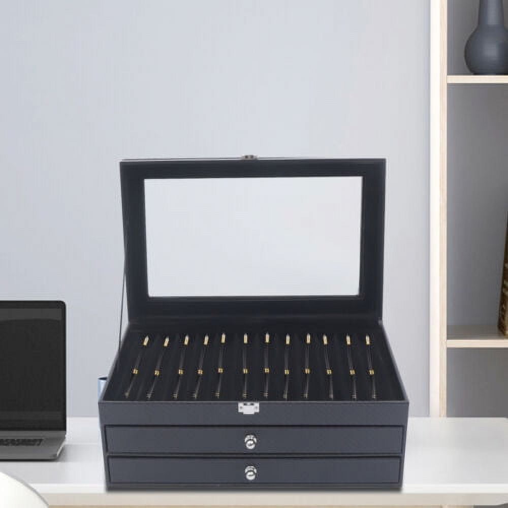 36 Piece Black Leather Flannel Pen Organizer Box Pen Collection Display Case