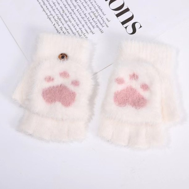 Guantes de escritura tejidos con dibujos animados para niños y niñas, cálidos, anticongelantes, de invierno, con funda abatible de medio dedo, para niños grandes y estudiantes