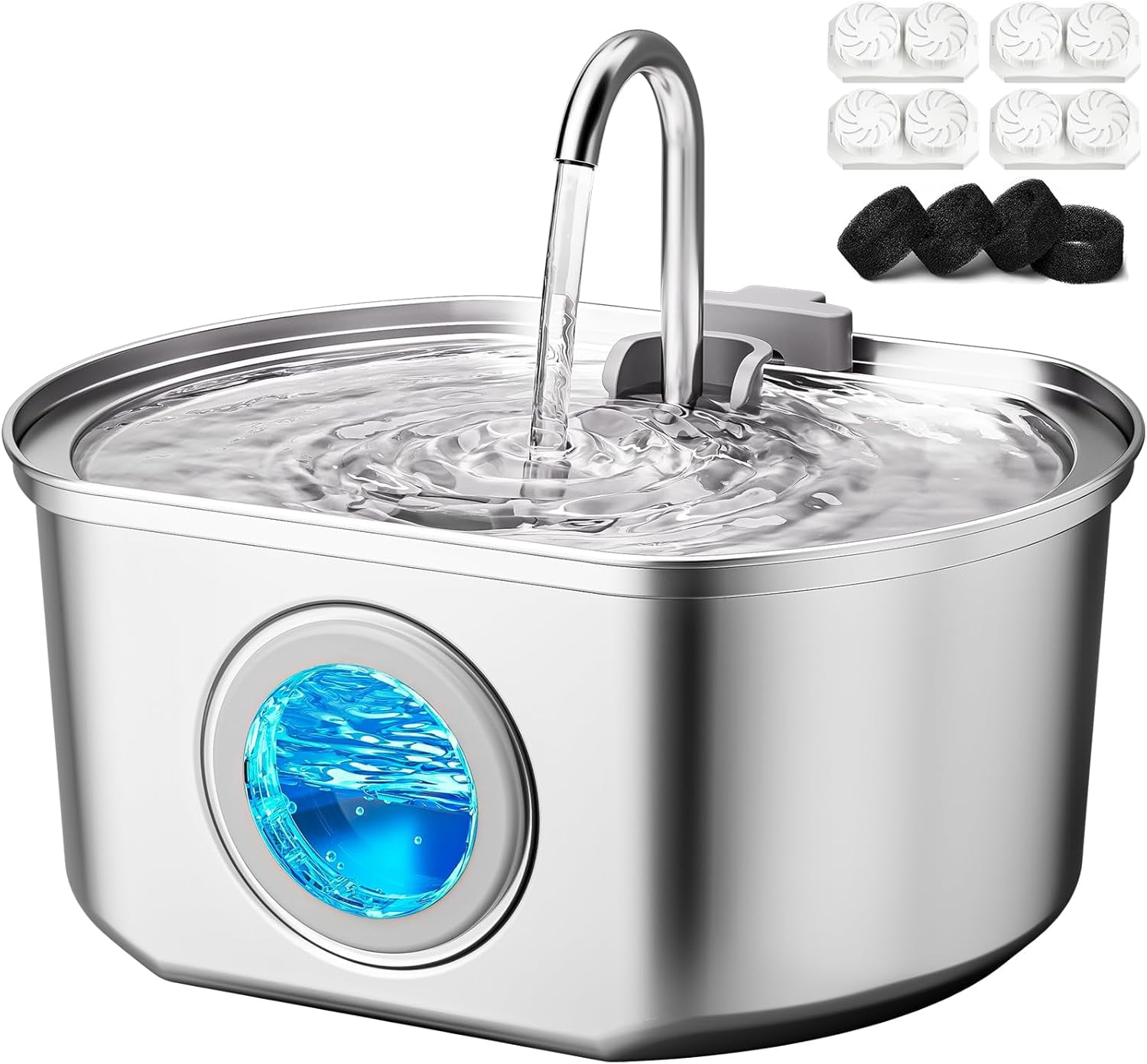 Automatic Stainless Steel Pet Water Fountain, 3.2L/109oz Dog and Cat Drinking Dispenser with Water Level Window