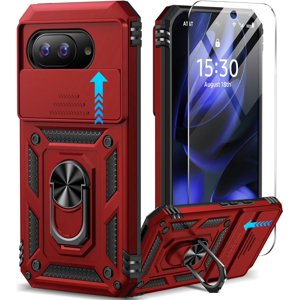 KOMI pour Google Pixel 9a Cas avec couverture de caméra coulissante HD Protecteur d'écran [Niveau militaire 16ft. Drop Tested] Porte bague magnétique Kickstand Étui de protection pour téléphone pour Google Pixel 9a 2025 (6.3 de pouce)