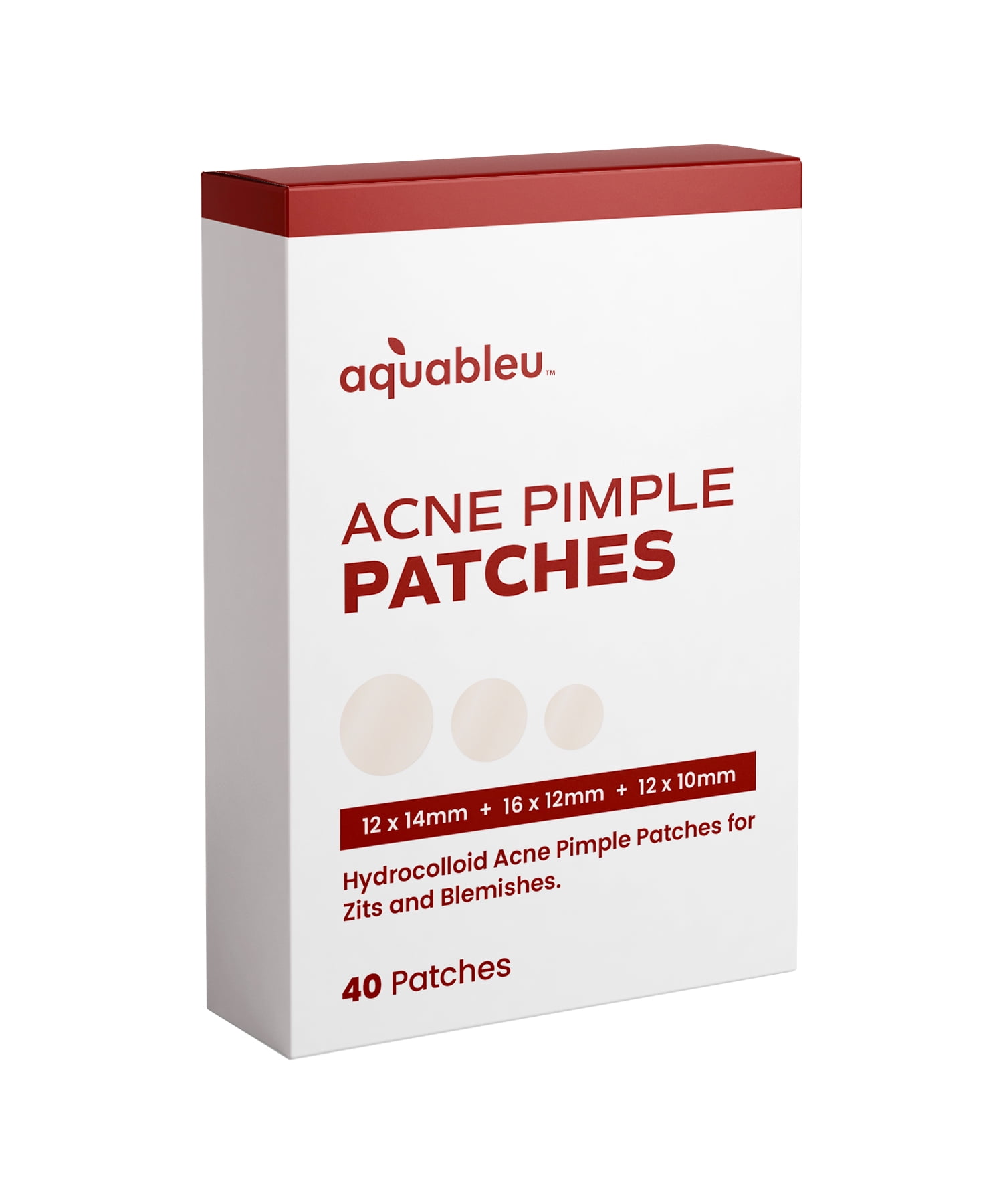 AQUABLEU Acne Pimple Patch - 40 Hydrocolloid Patches in 3 x Sizes [12 x 10mm + 16 x 12mm + 10 x 14mm] - For Zits and Blemishes - Quick & Effective, Blemish Cover - Discreet and Invisible Patches