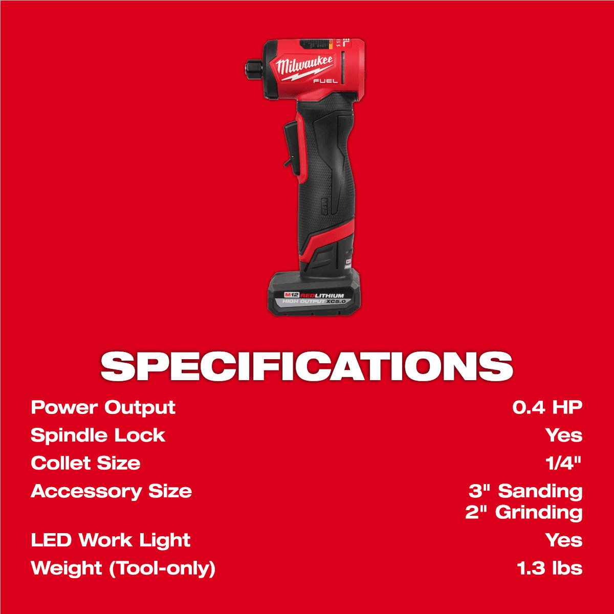 Milwaukee Tool M12 FUEL 1/4 Inch Right Angle Die Grinder 2 Battery Kit
