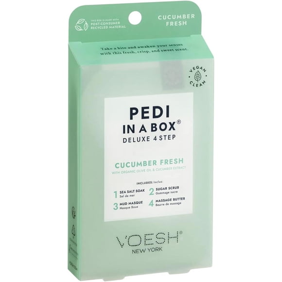 VOESH Pedi en Boîte 4 Étapes - Traitement Intensif des Pieds - Parfum Frais Concombre - Pedi en 4 Étapes - à la Maison Pedi - Pédicure - Pédicure Bricolage - Soins des Pieds Bricolage - Traitement Spa - Spa