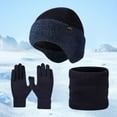 thumbnail image 2 of MIASHUI Men's Autumn Winter Knit Yarn Neck Scarf Gloves Three-Piece Set Warm Outdoor Riding Scarf, Scarf for Men Navy, 2 of 3