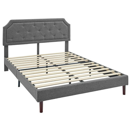 BIKAHOM Upholstered Platform Bed with Curved Headboard  Queen  Dark Grey
