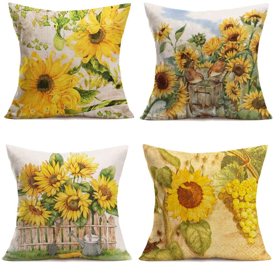 18" Retro Flower Pillow Case Sofa Throw Cushion Cover Cotton Linen Home Decor 