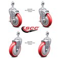 thumbnail image 2 of 5 Inch SS Red Polyurethane Swivel 12mm Threaded Stem Caster Set 2 Brakes, 2 of 2