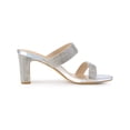 thumbnail image 3 of BLISSFUL STEP Women's Shoes Rhinestone Chunky Heel Square Toe Slide Sandals Silver 7.5, 3 of 7