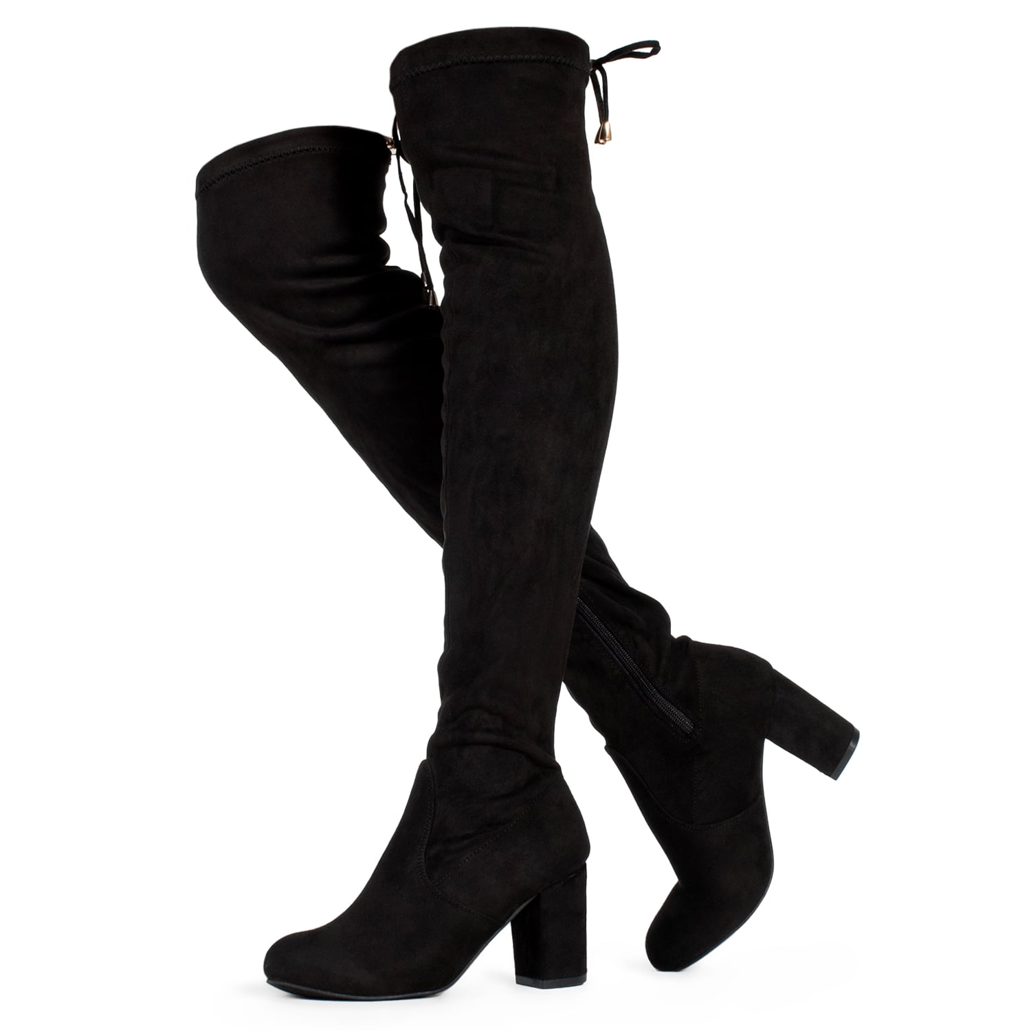 chunky heel knee high leather boots