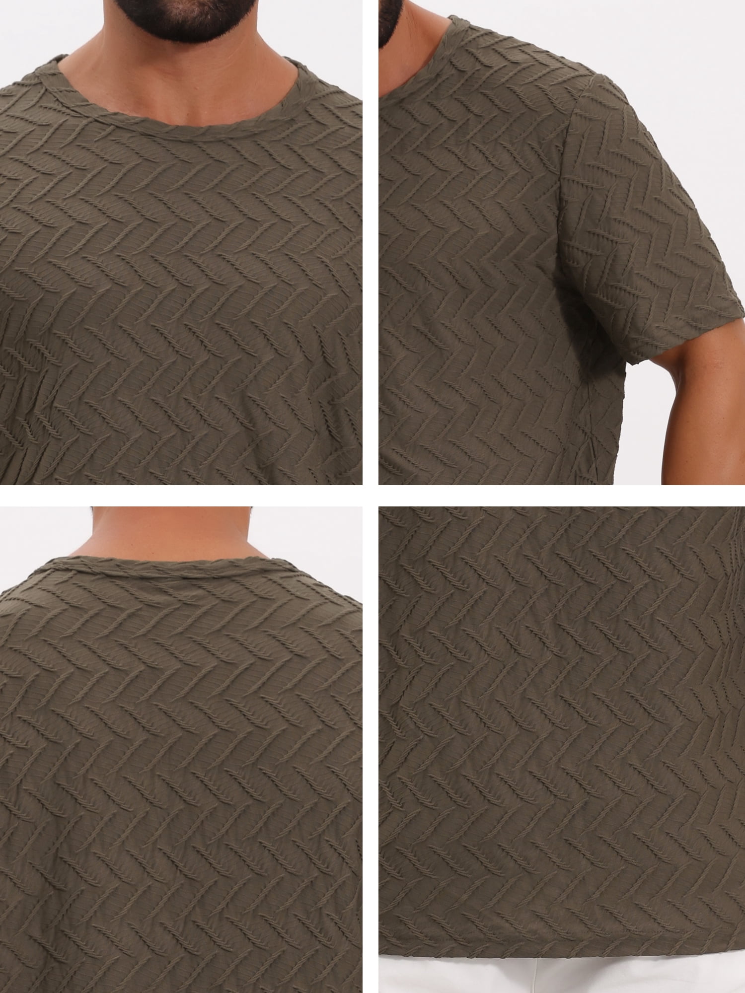DARING DIVA Men's Knitted T-Shirts Short Sleeve Crew Neck Jacquard T-Shirt S Brown