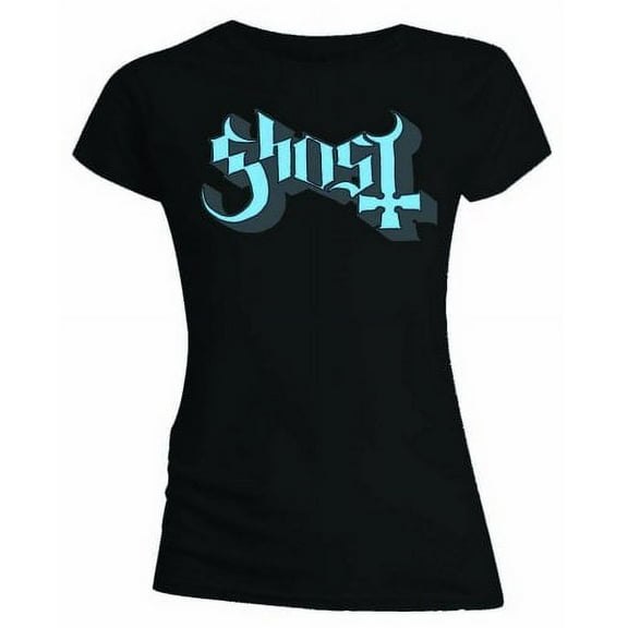 Ghost Ladies T-Shirt: Blue/Grey Keyline Logo (Skinny Fit) (Large)