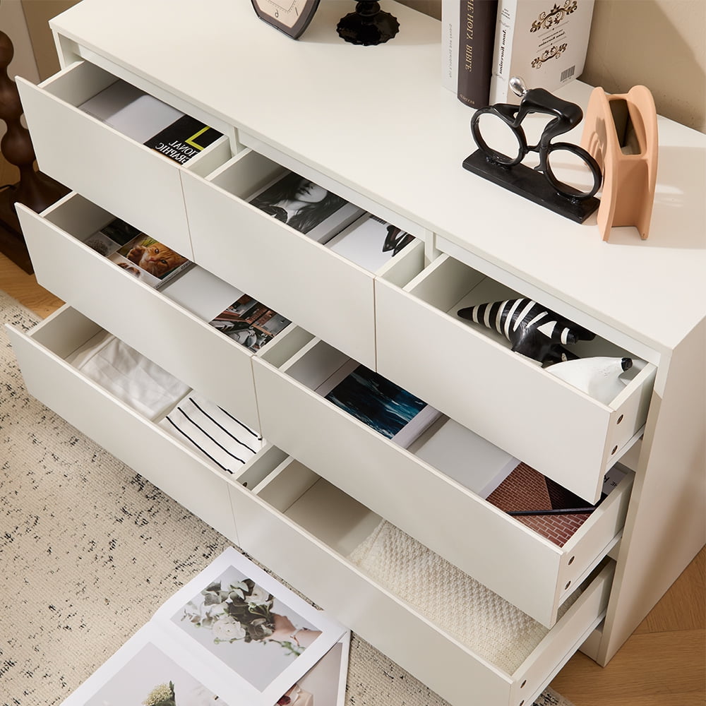Ktaxon 7 Drawer Double Dresser with Mirrow Wood Dresser Storage Cabinet Drawer Organizer Chest of Drawers, White